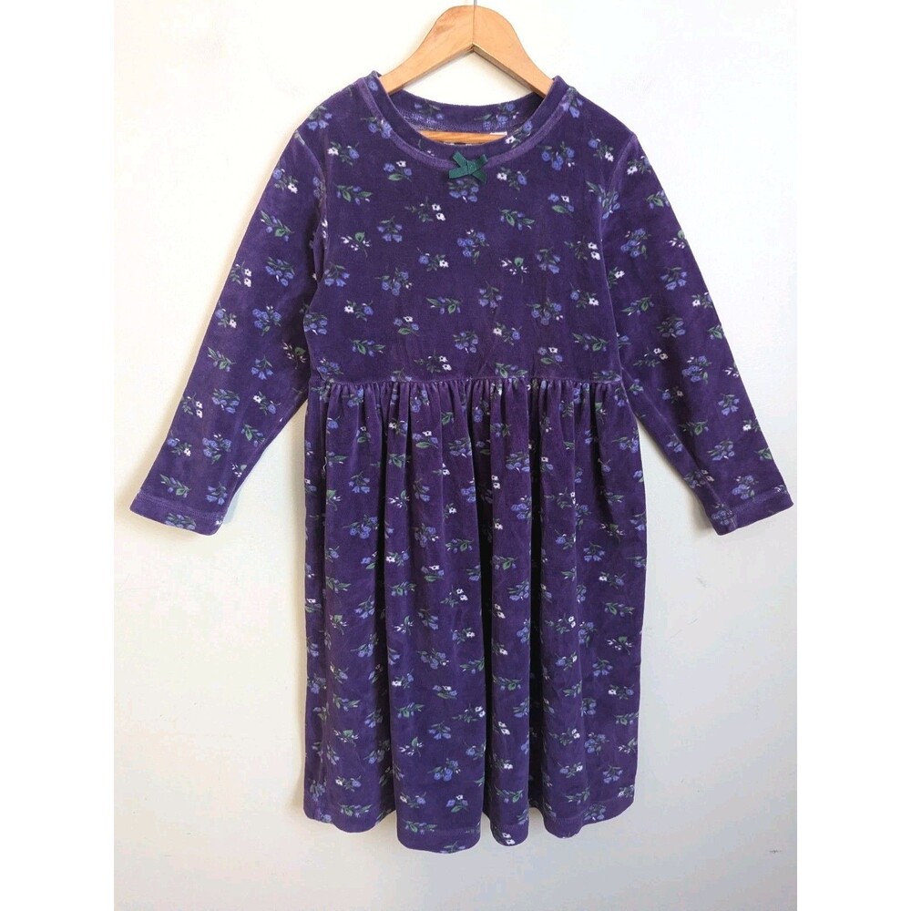 Vintage Hartstrings Girls 7 Dress Purple Velour Velvet Floral Cottagecore 90s
